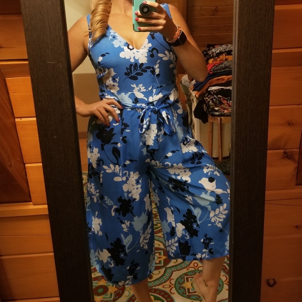 Flowy Blue Floral Jumpsuit